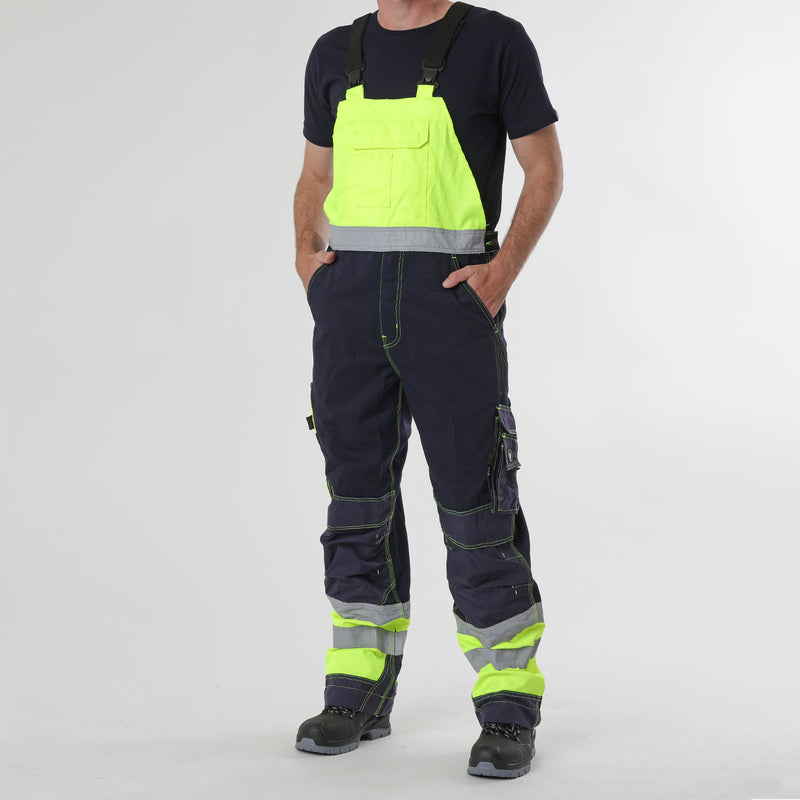 VELTUFF® Reflex Hi-Vis Bib & Brace Overalls - Yellow/Navy - Pac Shot 1