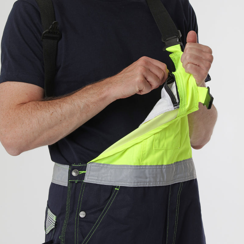 VELTUFF® Reflex Hi-Vis Bib & Brace Overalls - Yellow/Navy - Pac Shot  2