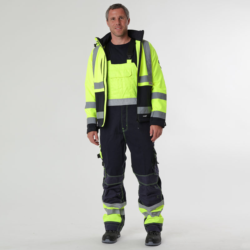 VELTUFF® Reflex Hi-Vis Bib & Brace Overalls - Yellow/Navy - Pac Shot  3