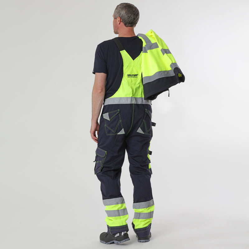 VELTUFF® Reflex Hi-Vis Bib & Brace Overalls - Yellow/Navy - Pac Shot  4